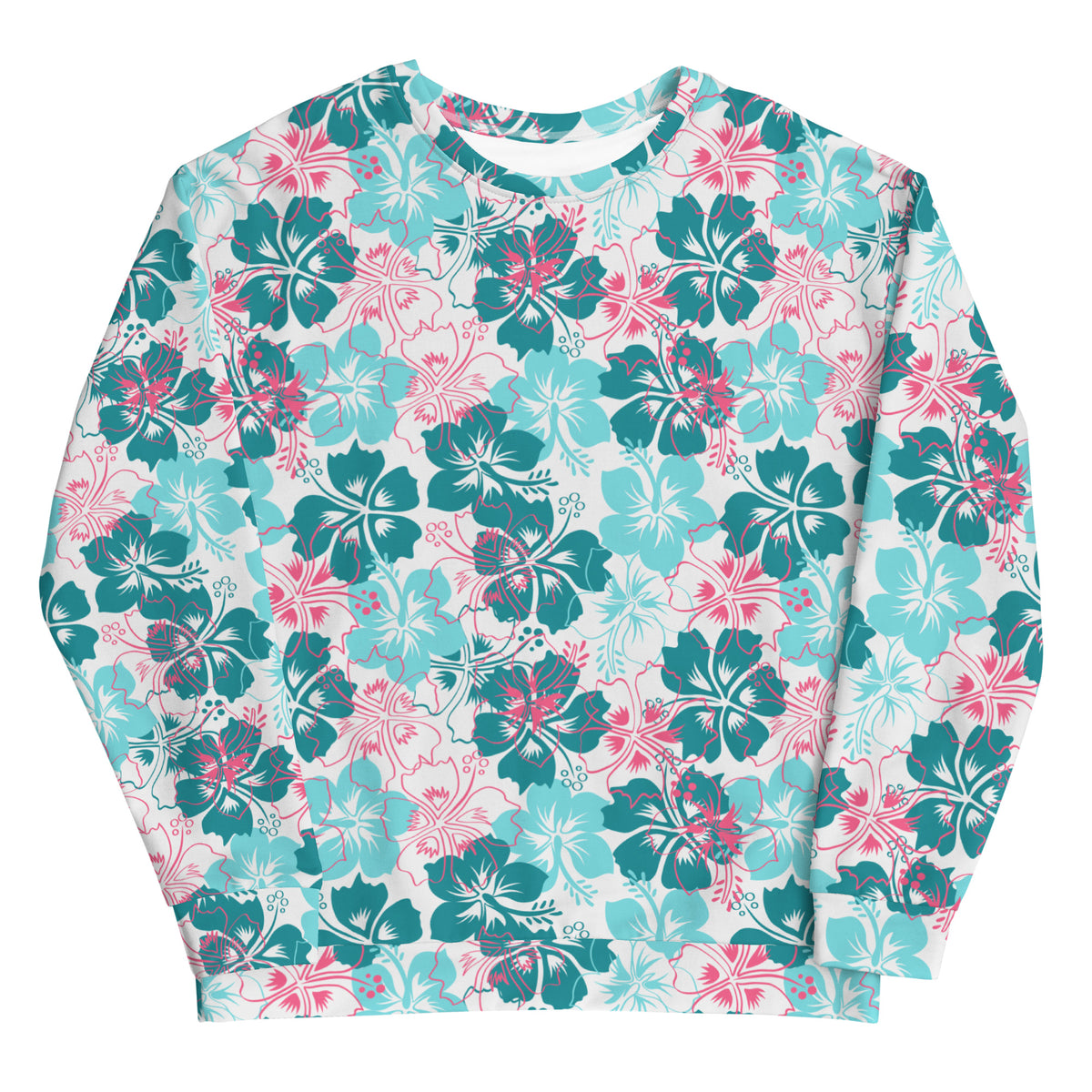 LONG SLEEVE CREW NECK HIBISCUS GRAPHIC SWEATER